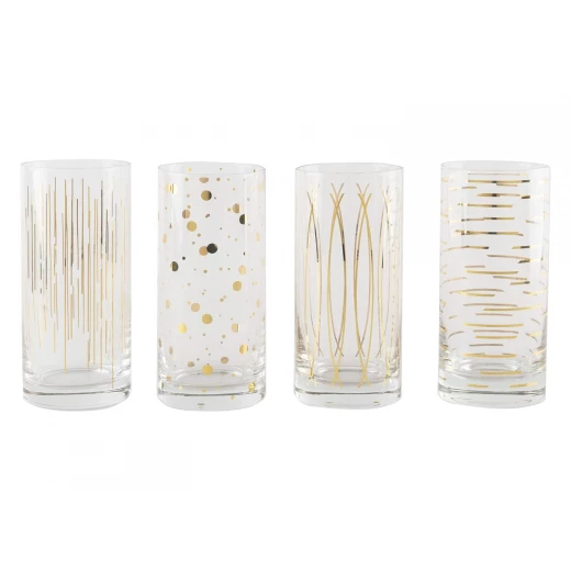 KitchenCraft Mikasa High Ball Glasses 414ml Gold Set of 4 Pieces KitchenCraft Mikasa High Ball Glasses 414ml Gold Set of 4 Pieces