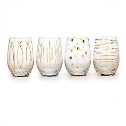 KitchenCraft Mikasa Stemless Glasses 414ml Gold Set of 4 Pieces