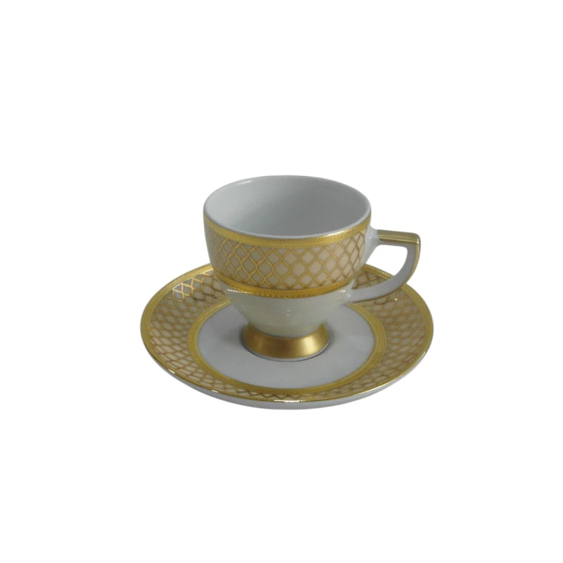 Falken Porzellan Turkish Coffee Cup & Saucer Set of 6 Pieces White Porcelain with Gold Design - Falken Porzellan