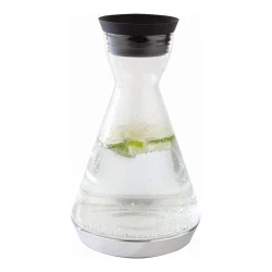 APS cooler decanter , 3-piece, glass carafe with stainless steel pipe, automatically open and close, chrome-plated base, cooling battery, 16 x 16 cm, 27cm height, 1.4L