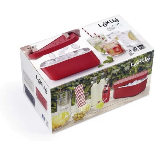 Lekue Ice Box Red Large Capacity Ice Cube Tray with 4 Trays, Silicone Lid, and Anti-Condensation Design, Perfect for Table-Side Presentation - Lekue - Image 7