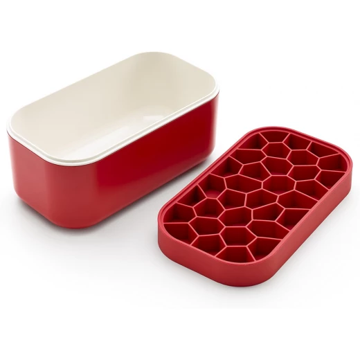 Lekue Ice Box Red Large Capacity Ice Cube Tray with 4 Trays, Silicone Lid, and Anti-Condensation Design, Perfect for Table-Side Presentation Lekue Ice Box Red Large Capacity Ice Cube Tray with 4 Trays, Silicone Lid, and Anti-Condensation Design, Perfect for Table-Side Presentation