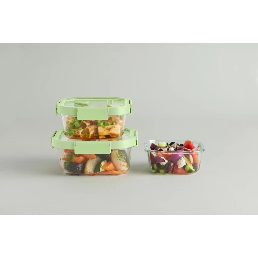 Lékué Leakproof Sqaure Glass Container 520ml Green Microwave & Dishwasher Safe - Lekue - Image 4