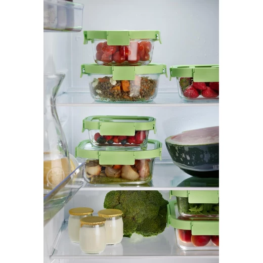 Lékué Leakproof Sqaure Glass Container 520ml Green Microwave & Dishwasher Safe - Lekue - Image 5
