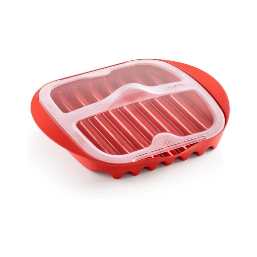 Lekue Quick Microwave Bacon Cooker Red, 6 Slices, Fat Draining, Clear Lid, BPA-Free Lekue Quick Microwave Bacon Cooker Red, 6 Slices, Fat Draining, Clear Lid, BPA-Free