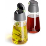 Lekue Oil & Vinegar Dispenser Set 2 Pieces Transparent Glass Bottles with Stainless Steel and Silicone - Lekue