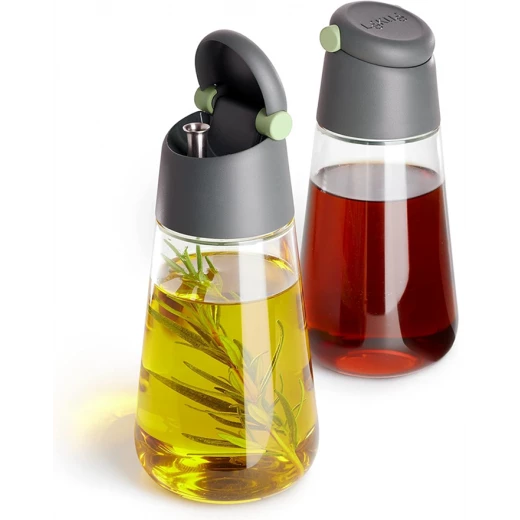 Lekue Oil & Vinegar Dispenser Set 2 Pieces Transparent Glass Bottles with Stainless Steel and Silicone Lekue Oil & Vinegar Dispenser Set 2 Pieces Transparent Glass Bottles with Stainless Steel and Silicone