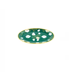 صينية جوزيني فيوجن صغيرة بيضاوية الشكل قطر 35.5×25.5×3 سم، باللون الأخضر مع زخرفة باللون الأصفر/الأبيض من جوزيني