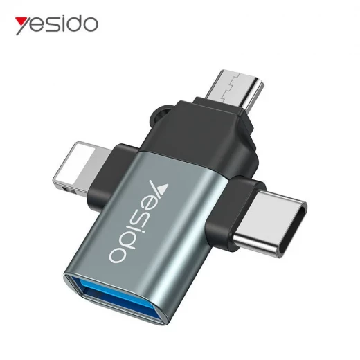 محول يسيدو OTG GS-15 من لايتنينغ، مايكرو، USB-C إلى USB 2.0 لنقل البيانات السريع باللونين الأسود والرمادي - يسيدو - Image 3