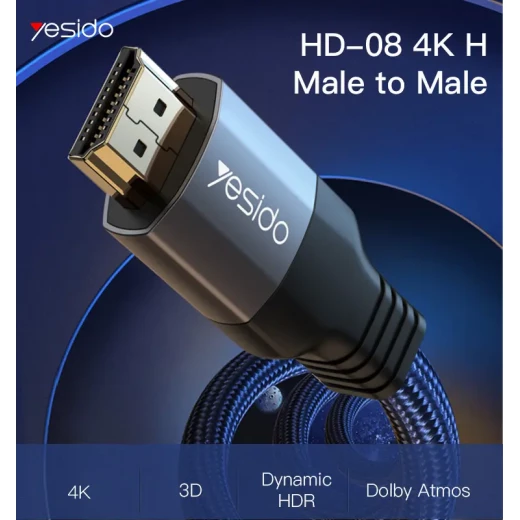 كابل محول يسيدو 4K ذكر إلى ذكر بدون ضوضاء مع تقنية HDR ديناميكية وموصل مطلي، نفس الشاشة - يسيدو - Image 2