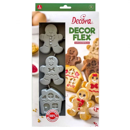 Decora Gingerbread Silicone Mold 4 delicious gingerbread men and 2 houses Decora Gingerbread Silicone Mold 4 delicious gingerbread men and 2 houses