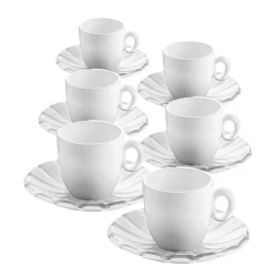 Guzzini Grace Espresso Cups With Saucers Set of 6 Pieces Transparent,Dia12cm x H 6,3cm