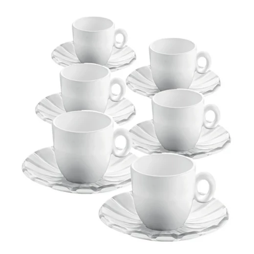 Guzzini Grace Espresso Cups With Saucers Set of 6 Pieces Transparent,Dia12cm x H 6,3cm Guzzini Grace Espresso Cups With Saucers Set of 6 Pieces Transparent,Dia12cm x H 6,3cm