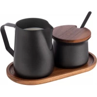 APS black Milk Jug 350ml / Sugar Bowl 200ml Set with Tray