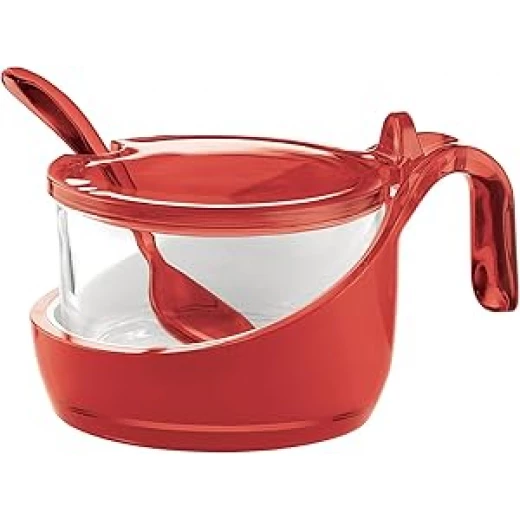 Guzzini Two-Tone Parmesan Server with Teaspoon - Red , 13,8 x 10 x h8 cm 200 cc Guzzini Two-Tone Parmesan Server with Teaspoon - Red , 13,8 x 10 x h8 cm 200 cc