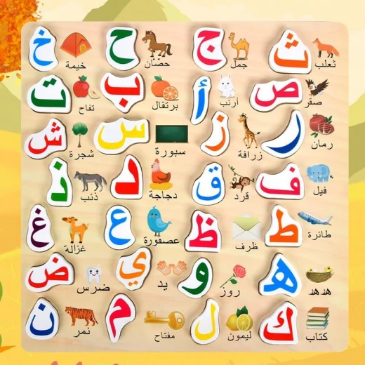 لوحة أحجية الحروف العربية الخشبية لوحة تعليمية منتسوري لتعلم الحروف مع صور وكلمات متطابقة - سنسوريا - Image 4