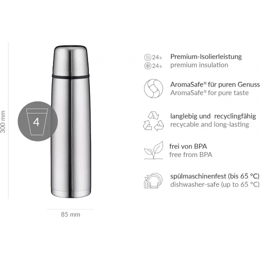 Alfi Eco Vacuum Flask iso Therm Perfect Carafe, Lockable Screw Top, Stainless Steel, 1 Litre - Alfi - Image 2