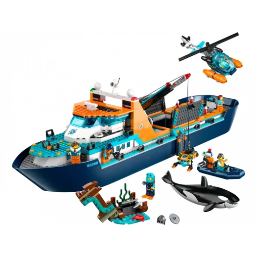 LEGO City قارب استكشاف الغوص 60377 - لعبة بناء بحرية، تحتوي على بيئة مرجانية، غواصة صغيرة، 3 شخصيات صغيرة، ومجسمات راي مانتا، سمكة قرش، سرطان، سمكتين، و2 سلحفاة - ليجو - Image 2