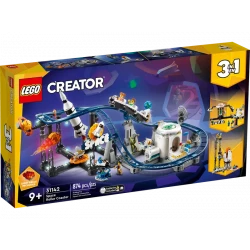 LEGO Creator 3 في 1 مجموعة بناء قطار الفضاء، تحتوي على قطار سريع، برج السقوط، دوامة، و5 شخصيات صغيرة، حديقة ترفيهية قابلة لإعادة البناء للأطفال من عمر 9 سنوات فما فوق، 31142 من ليغو