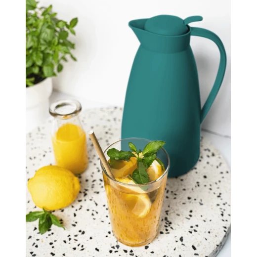 Eco Boho Vacuum Jug 1 Liter Matt Green with Hygienic Tempered Glass Filler Made of Plastic, Screw Lid with Convenient Push Button - Alfi - Image 3