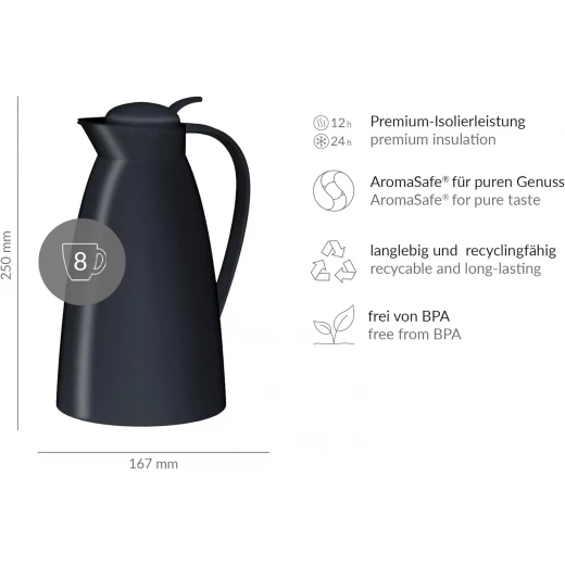 Alfi Eco Vacuum Jug 1 Liter Black Matt with Hygienic Tempered Glass Filler Made of Plastic, Screw Lid with Convenient Push Button - Alfi - Image 3