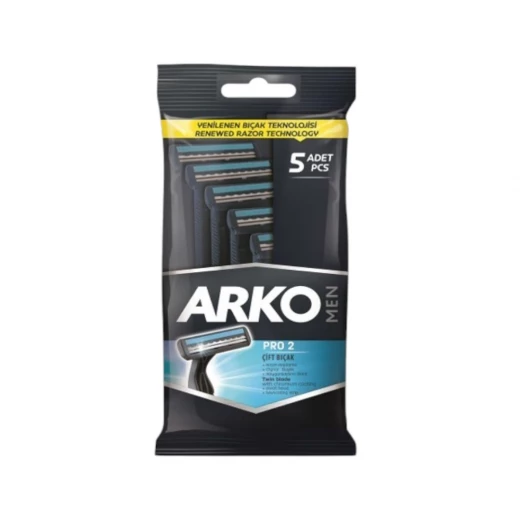 Arko Men Pro 2 Razors 5 Pack, Twin Blade Disposable Razors with Moisturizing Strip & Green Tea Extract, Floating Head for Smooth & Comfortable Shave Arko Men Pro 2 Razors 5 Pack, Twin Blade Disposable Razors with Moisturizing Strip & Green Tea Extract, Floating Head for Smooth & Comfortable Shave