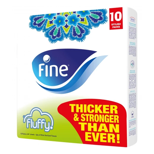 Fine Fluffy Facial Tissues, 300 Sheets, 2 Ply 10 Packs Soft & Absorbent Tissues for a Clean & Confident Feel - Fine - Image 2