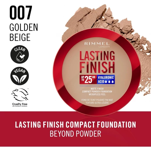Rimmel Lasting Finish Matte Compact Foundation Golden Beige SPF 20 Full Coverage Makeup - Rimmel London - Image 5