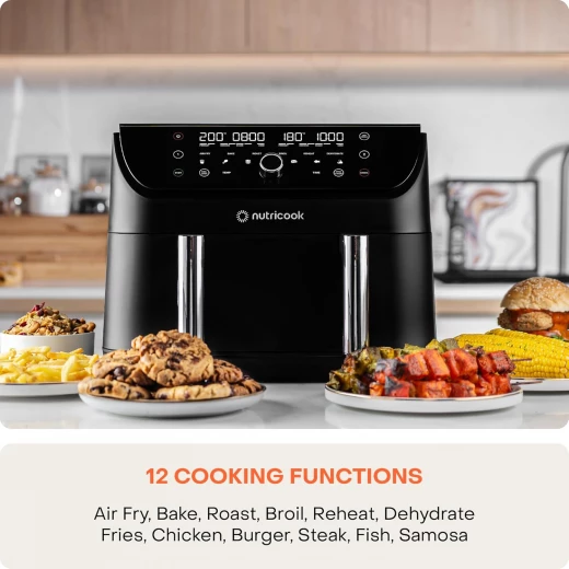 Nutricook Air Fryer Duo 2 Flexzone, 8.5L XL Basket, Middle Divider,2 Independent Cooking Zones, Air Fry,Bake,Roast, Broil, Reheat&Dehydrate, 6 Presets,AFD285, Black,2400 Watts,2Years limited Warranty - Nutribullet - Image 5