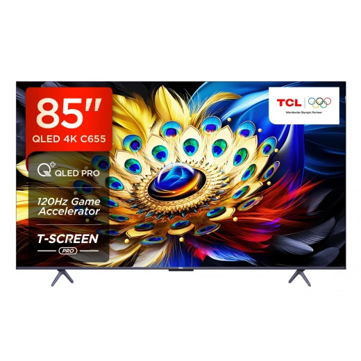تلفزيون TCL مقاس 215 سم (85 بوصة) من سلسلة C655 بدقة 4K Ultra HD، ذكي، QLED، مع Google TV – موديل 85C655 (أسود) – ضمان لمدة سنتين تلفزيون TCL مقاس 215 سم (85 بوصة) من سلسلة C655 بدقة 4K Ultra HD، ذكي، QLED، مع Google TV – موديل 85C655 (أسود) – ضمان لمدة سنتين