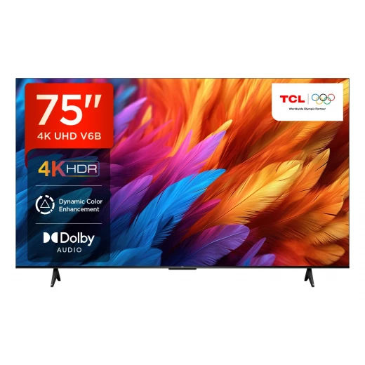 تلفزيون TCL مقاس 189 سم (75 بوصة) من سلسلة Metallic Bezel-Less بدقة 4K Ultra HD، ذكي، LED، مع Google TV – موديل 75V6B (أسود) – ضمان لمدة سنتين تلفزيون TCL مقاس 189 سم (75 بوصة) من سلسلة Metallic Bezel-Less بدقة 4K Ultra HD، ذكي، LED، مع Google TV – موديل 75V6B (أسود) – ضمان لمدة سنتين