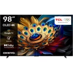 تلفزيون TCL الذكي مقاس 98 بوصة – QLED Pro بدقة 4K، يدعم HDR10+، Google TV، Dolby Vision وDolby Atmos، معدل تحديث 144 هرتز VRR + 240 هرتز DLG، نظام صوتي ONKYO 2.1، تصميم نحيف وموحّد (Slim & Uni-body) – موديل 98C655، لون أسود – ضمان لمدة سنتين - تي سي ال