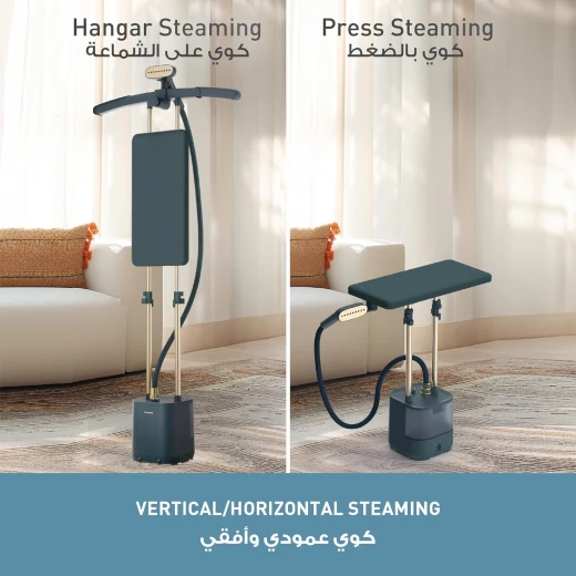 Panasonic Garment Steamer, 2400W, Expandable Hanger for Wide Length Clothes, 30sec Start, 50g/min Steam, Horizontal & Vertical Use, Wheels for Mobility, 3L Tank with Draining Cap, NI-GWG090 - Panasonic - Image 4