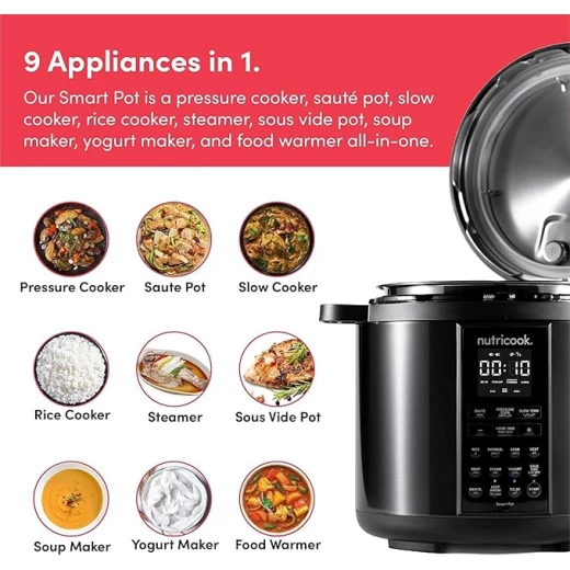 Nutricook Smart Pot 2 1000 Watts - 9 In 1 Instant Programmable Electric Pressure Cooker, 6 Liters, 12 Smart Programs, 2 Years Warranty, Black, Sp204K - Nutricook - Image 7