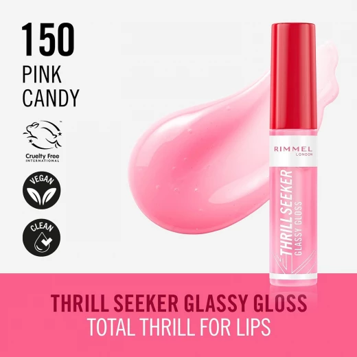 Rimmel London Thrill Seeker Pink Candy Glassy Lip Gloss 10ml Hydrating Non Sticky Vegan Formula - Rimmel London - Image 6