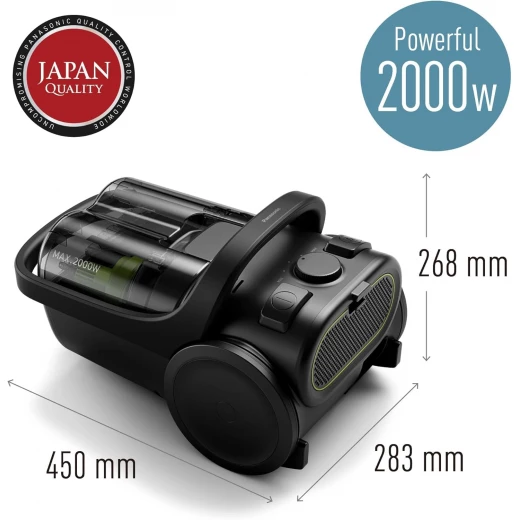 Panasonic Vacuum Cleaner 2000W, Bagless Canister, (Black) Height 450mm Width 283mm Depth 268mm Weight 5.6kg 1year warranty - Panasonic - Image 12