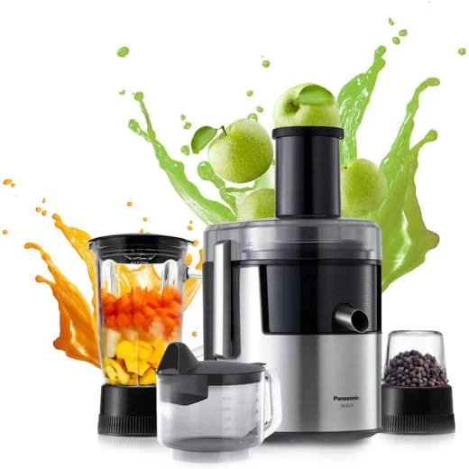 عصارة متعددة الوظائف 3 في 1 من باناسونيك (عصارة/ خلاط/ مطحنة)، بقدرة 800 واط، موديل MJ-DJ31، مزودة بشفرة معدنية متينة، إبريق خلاط زجاجي ومطحنة، ضمان لمدة سنة واحدة - باناسونيك - Image 15