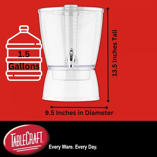 TableCraft 1.5 Gal BPA-Free Beverage Dispenser, 5.5Liter 192 Oz Clear SAN Plastic, Compact with Infuser Core, Hand-Wash Only, Ideal for Parties and Events 10 x 10x 14 cm - Table Craft - Image 5