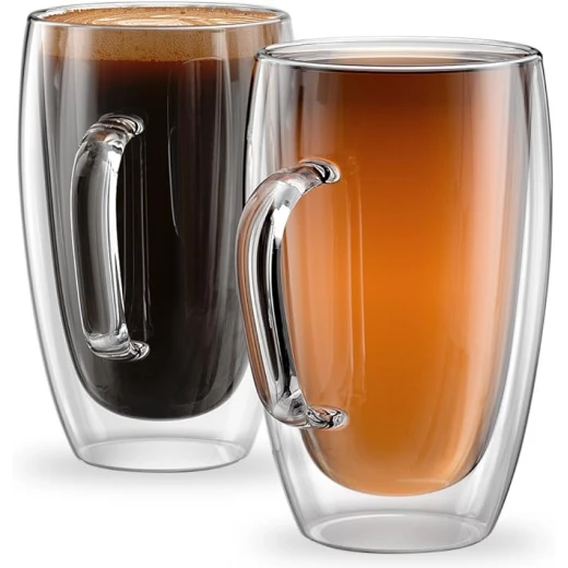 Delta Handmade Large Double Wall Glassware - These Double-walled Coffee Mugs Are Perfect For Cappuccino, Latte, Espresso, Macchiato, Tea, Juice, Iced Beverages, Or Smoothies. Each Cup Holds 15 Ounces (450ml) - Delta - Image 5