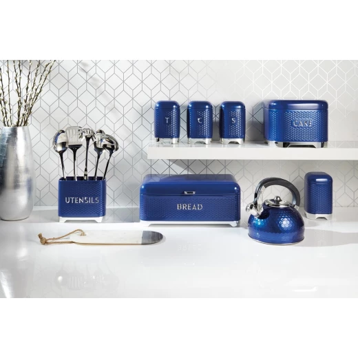 KitchenCraft Utensil Holder Blue Hexagon Pattern 20 x 10 x 18 cm Retro Design with Raised Lettering Anti-Scratch Base Lovello Collection - KitchenCraft - Image 4