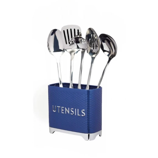KitchenCraft Utensil Holder Blue Hexagon Pattern 20 x 10 x 18 cm Retro Design with Raised Lettering Anti-Scratch Base Lovello Collection KitchenCraft Utensil Holder Blue Hexagon Pattern 20 x 10 x 18 cm Retro Design with Raised Lettering Anti-Scratch Base Lovello Collection
