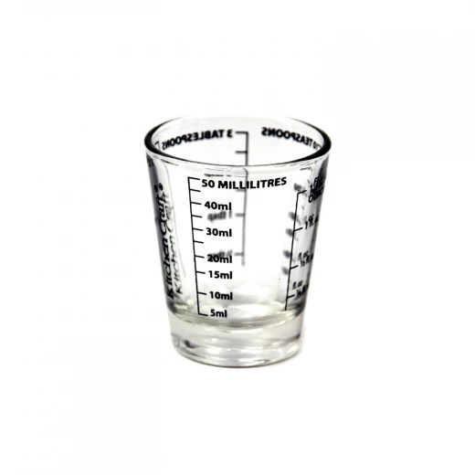 KitchenCraft Mini Glass Measuring Cup 50ml Capacity Multi-Unit Markings (ml, oz, teaspoons, tablespoons, shots) For Dry & Liquid Ingredients Hand Wash Only KitchenCraft Mini Glass Measuring Cup 50ml Capacity Multi-Unit Markings (ml, oz, teaspoons, tablespoons, shots) For Dry & Liquid Ingredients Hand Wash Only