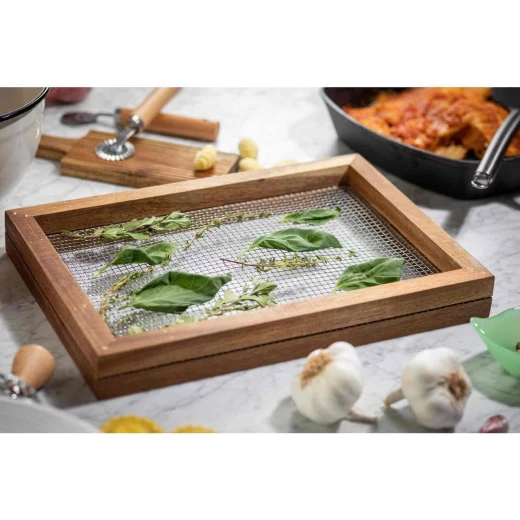 Table Craft Herb Drying Rack 34x34x4 cm Stackable Acacia Wood & Metal Mesh Dehydrator for Fresh Herbs No Electricity Needed Space-Saving Design Hand Wash Recommended - Table Craft - Image 7