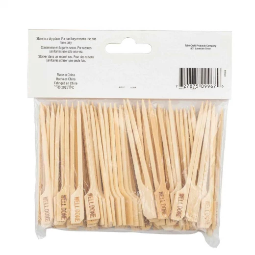 Table Craft "WELLDONE" Bamboo Steak Markers 9cm Biodegradable Food Picks Pack of 100 Eco-Friendly, Single-Use Labels for Cooked Steak Identification - Table Craft - Image 2