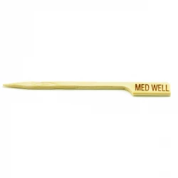 علامات شرائح اللحم "Med Well" أعواد خيزران بطول 9 سم عبوة 100 قطعة صديقة للبيئة للاستعمال مرة واحدة لتحديد درجة نضج الستيك من تيبل كرافت