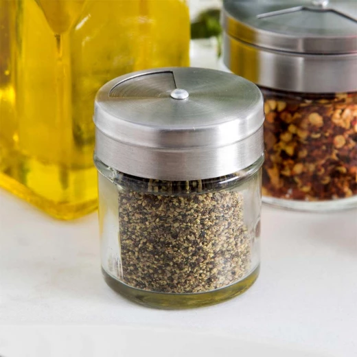 Table Craft Spice Shaker 88ml Glass Jar with Stainless Steel Rotating Lid 3 Dispensing Options (Fine, Medium, Coarse) + Closed Position Stylish & Airtight Storage - Table Craft - Image 2