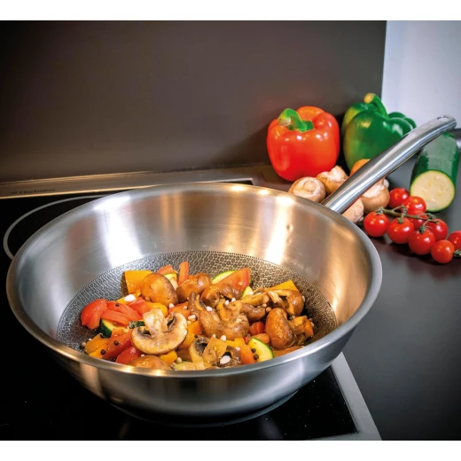 Kuchenprofi Vulcano Wok Pan 28cm 5-Ply Stainless Steel & Aluminum Construction, Durit Resist Non-Stick Coating, Soft Plastic/Silicone Gadgets Recommended, Ø 28 cm, Height 9 cm - Kuchenprofi - Image 4