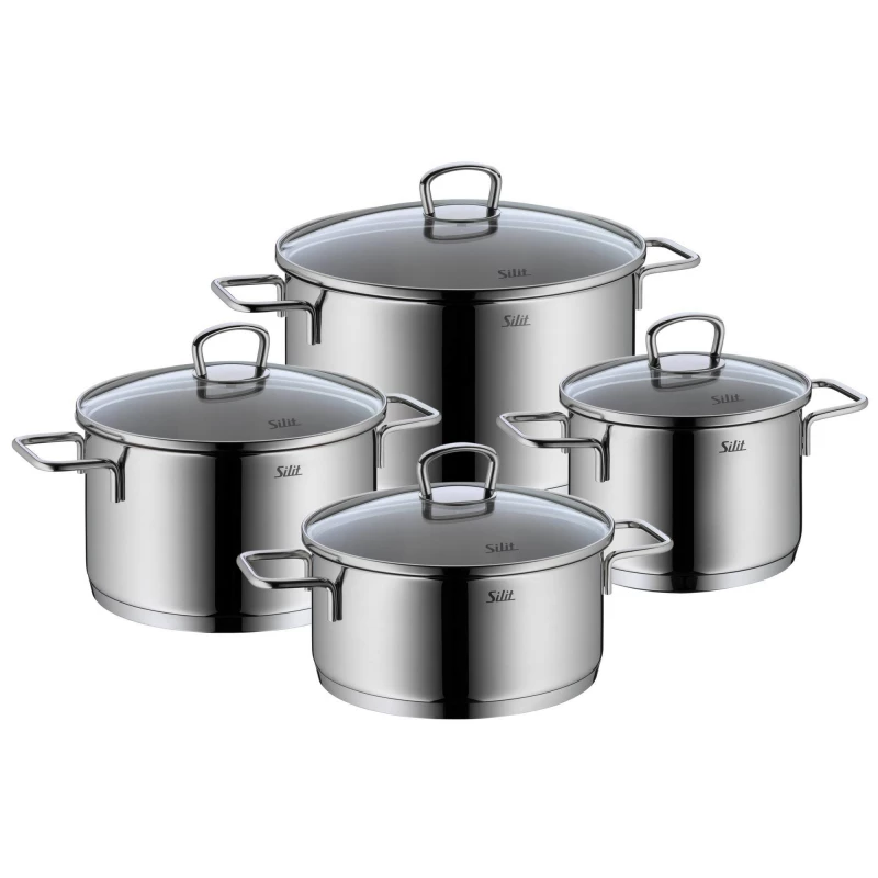 Silit Alia 4-Piece Induction Cookware Set Stainless Steel Pots with Lids (16, 20, 24cm) SilitTherm Base, Energy-Saving, Dishwasher Safe For All Stovetops Including Induction - Silit