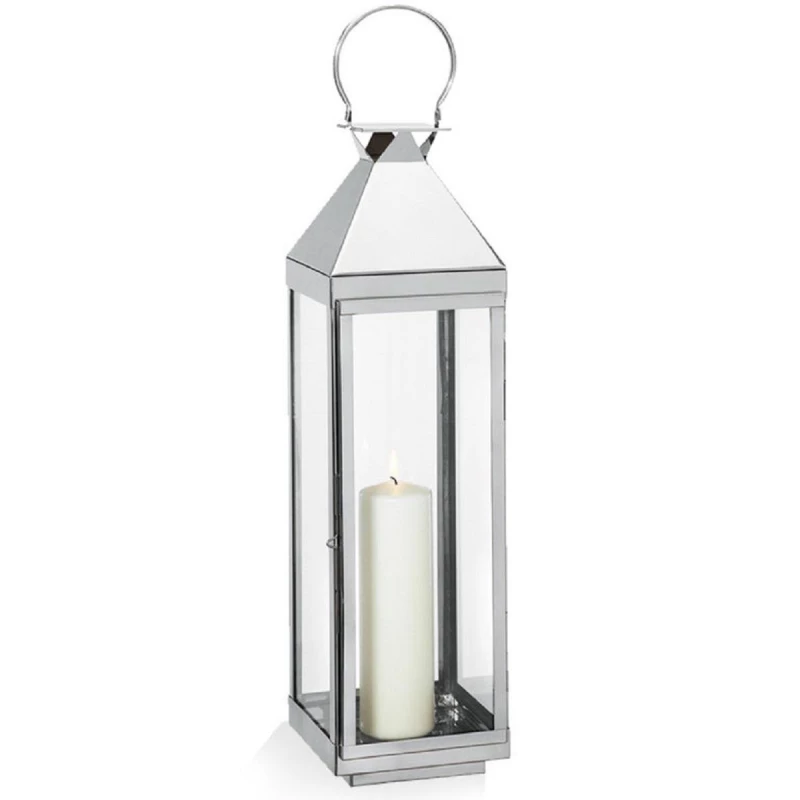 Kuchenprofi Villa Lantern 36cm Polished Stainless Steel & Glass Lantern with Handle, Elegant Decorative Lantern for Indoors & Outdoors, Large Door, 13 x 13 x 36 cm - Kuchenprofi