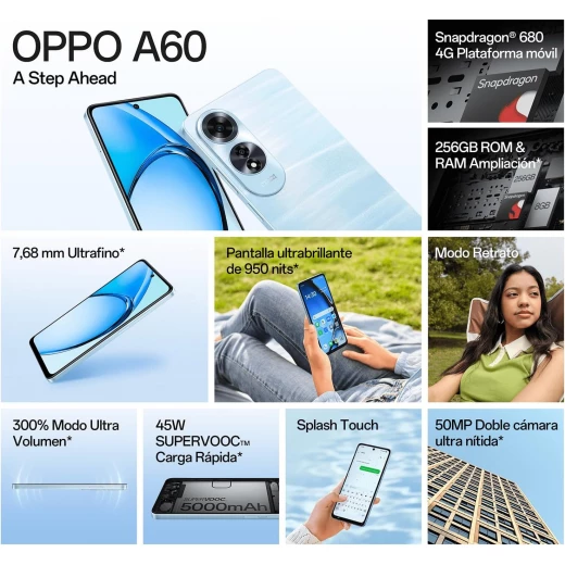 Oppo A60, 6.67” LCD 90Hz Display, Snapdragon 680 4G, 50MP AI Camera, 256GB Storage, 8GB RAM, 5000mAh Battery, SUPERVOOC 45W Fast Charging, Ripple Blue - OPPO - Image 7